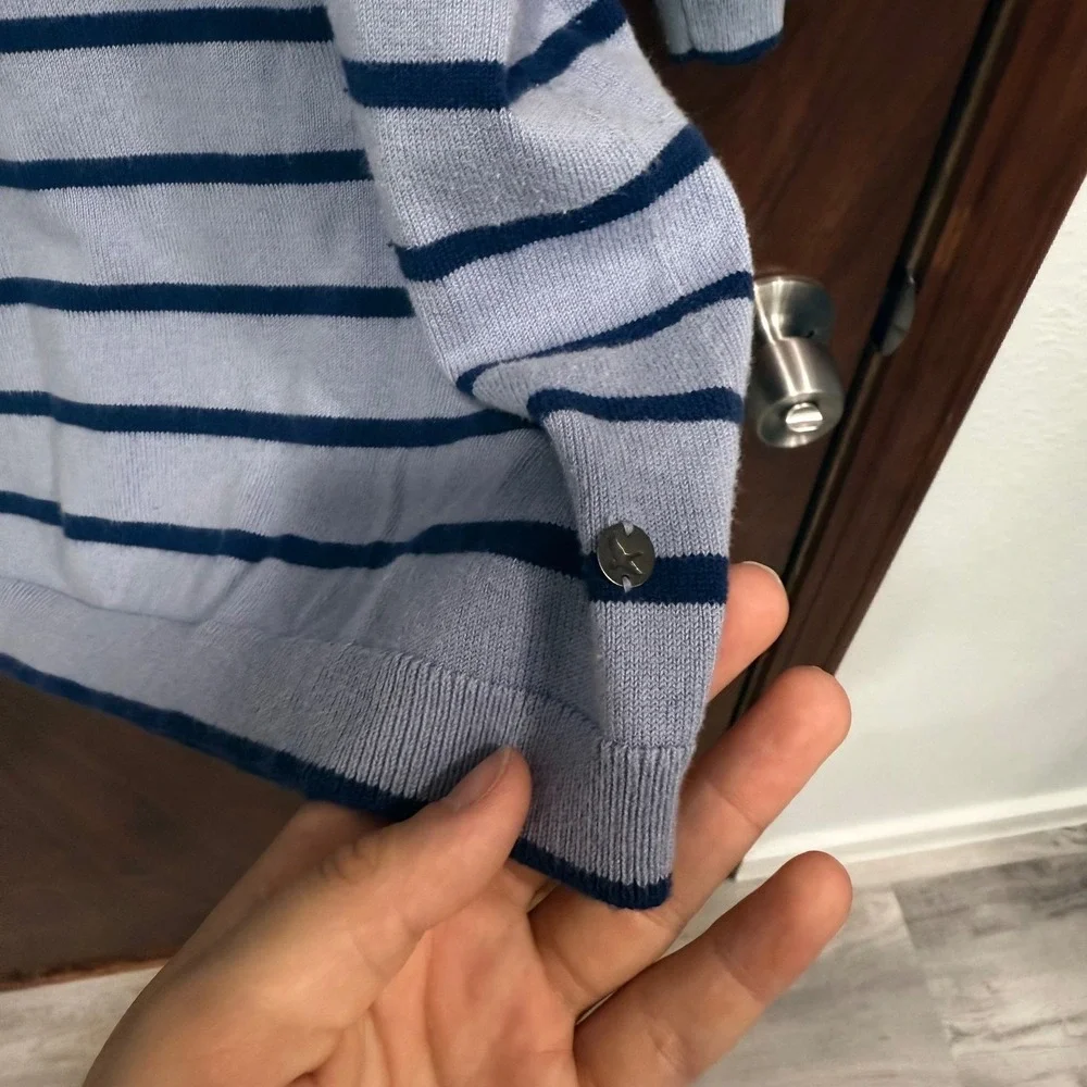 Eddie Bauer Striped Crew Neck Sweater Cotton‎ Blend 3/4 Sleeve Top Large